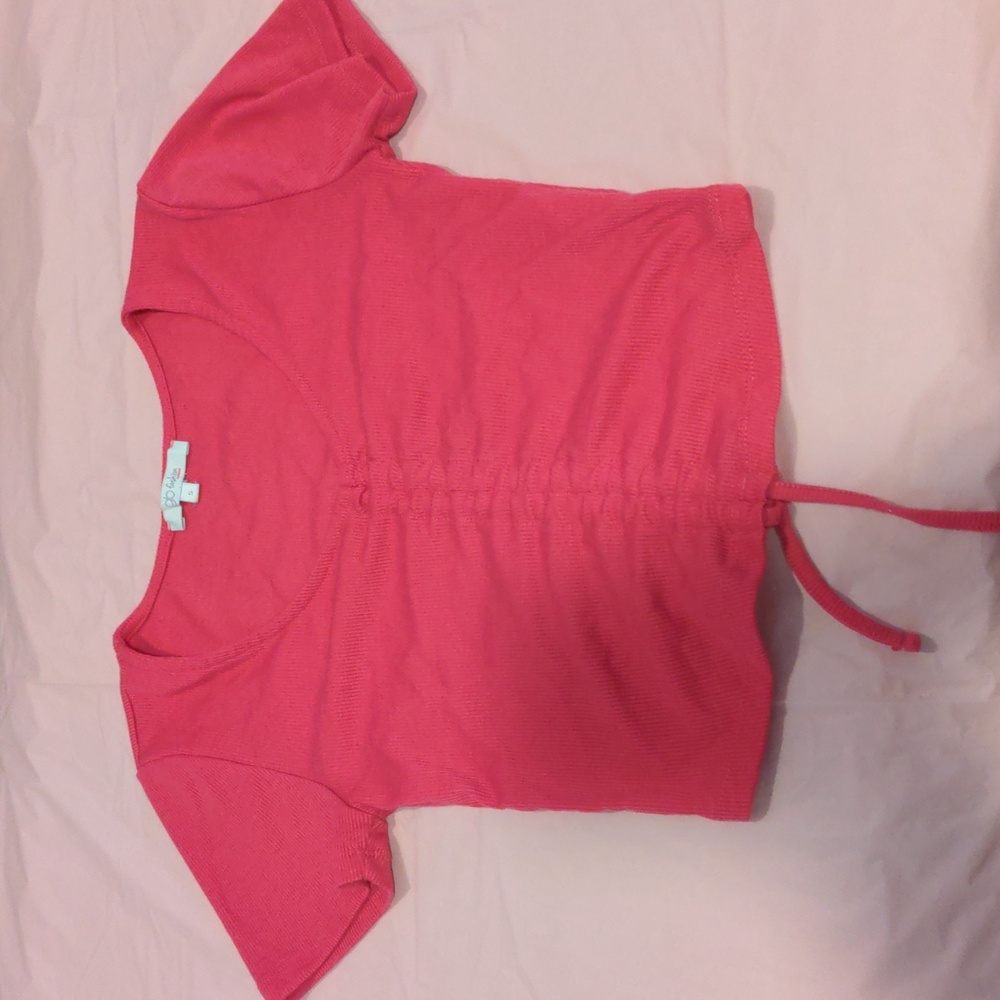 Pink crop top adjustable front, short sleeve